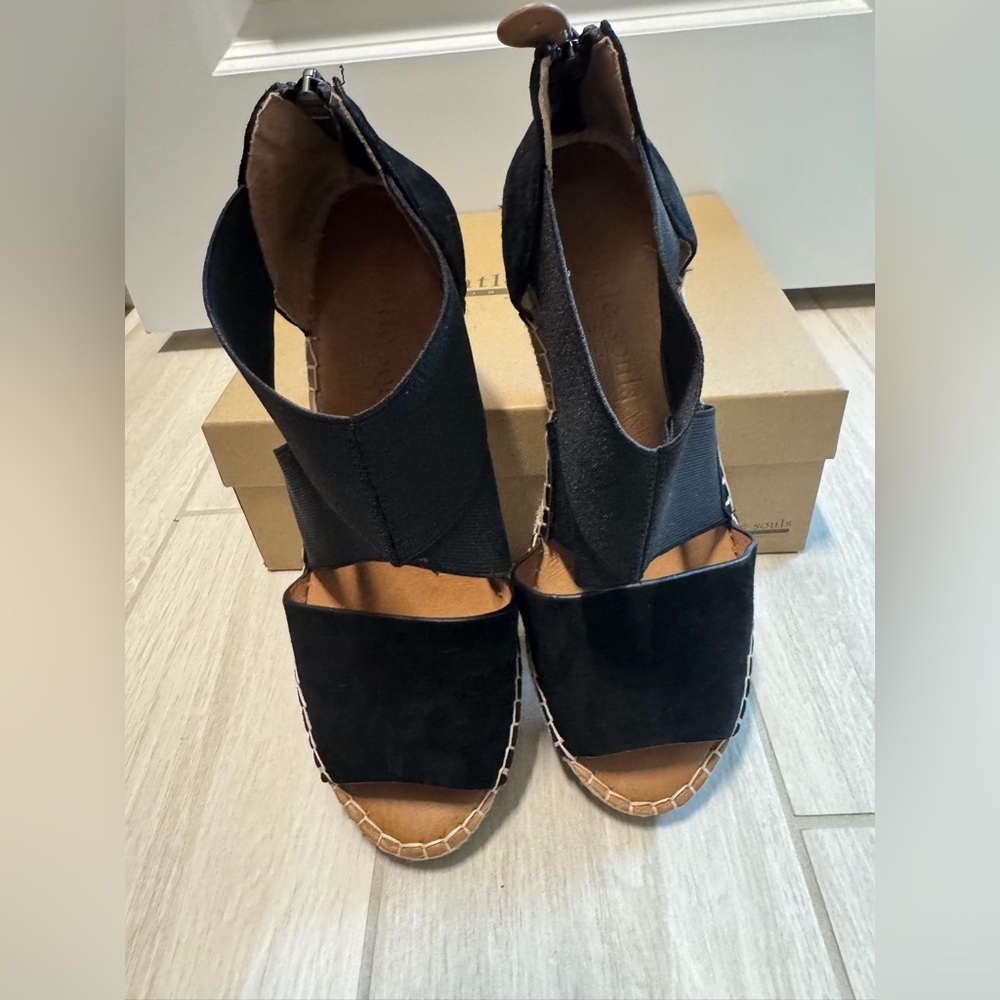 Gentle Souls Black Espadrille- Wedge Sandals